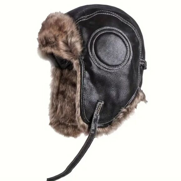 Lightweight Thickened Faux Leather Bomber Hat Catcher Hat Pilot Hat Trappers Hat - Picture 2 of 6